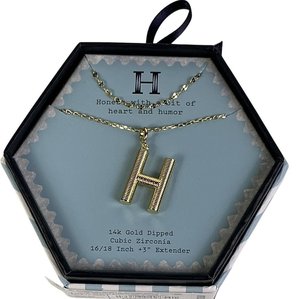 A New Day Gold Tone‎ Letter H Necklace Cubic Zirconia 14k Gold Dipped Extender